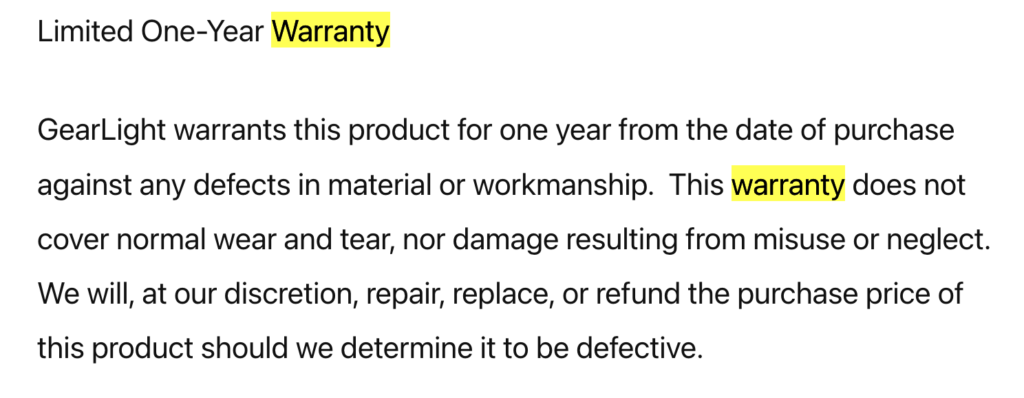GearLight Flashlight Warranty