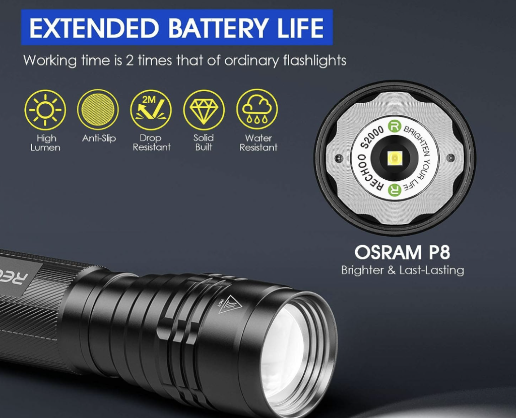 RECHOO Flashlight Reviews Battery